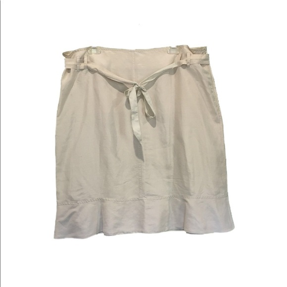 Calvin Klein Short Belted Khaki Silk Bamboo Pockets Midi Skirt Women's 16 - Picture 4 of 7